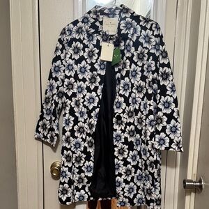 Kate Spade Black and White Floral Trench Coat